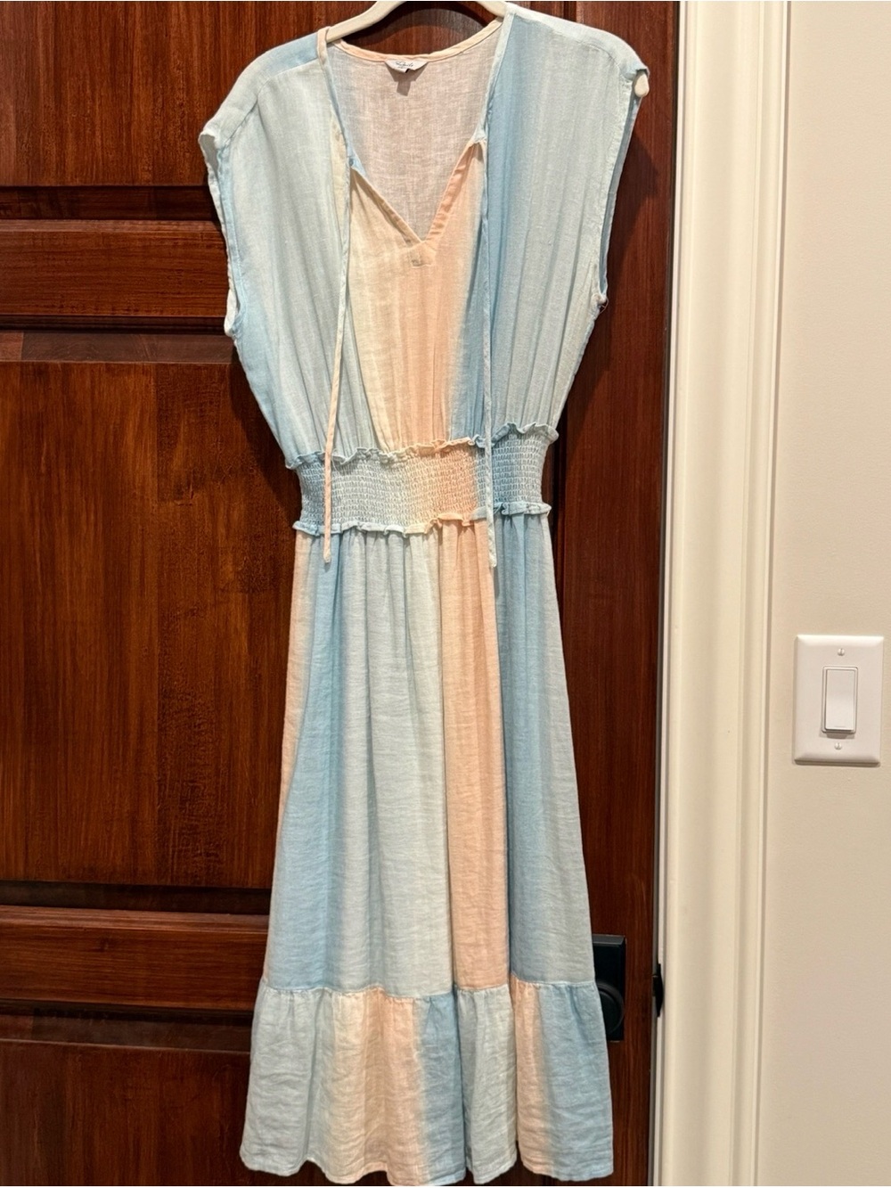 Rails Ashlyn Blue Peach Striped Smocked Midi Dress Size S